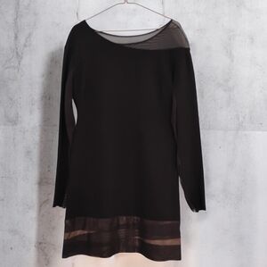 BCBG MAXAZRIA Edesa Long Sleeve Black Mesh Panel Cocktail Mini Dress - M